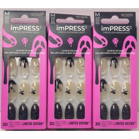 Glow In The Dark Halloween Ghosts PRESS ON NAILS Limited Edition LOT OF 3 - Picture 1 of 2